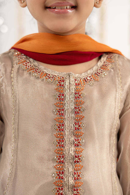 3 Piece Embroidered Zari Net Suit - Kids Clothing - available at Maria Faisal in UK and USA.