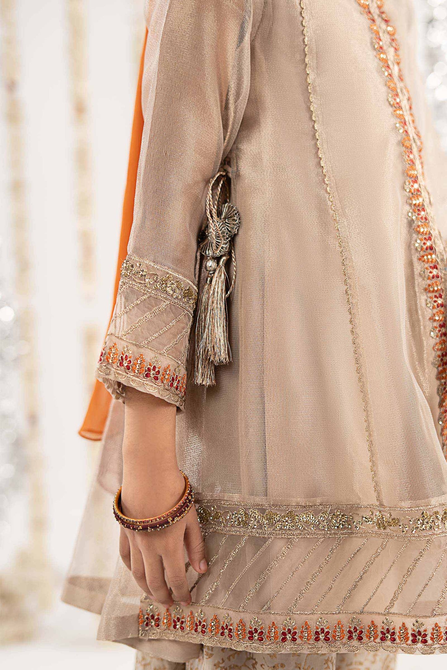 3 Piece Embroidered Zari Net Suit - Kids Clothing - available at Maria Faisal in UK and USA.