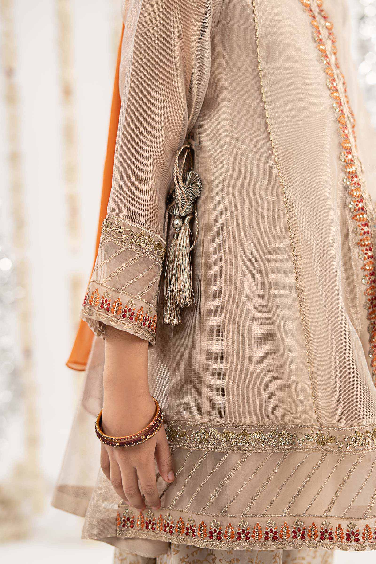 3 Piece Embroidered Zari Net Suit - Kids Clothing - available at Maria Faisal in UK and USA.