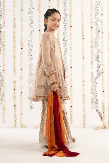 3 Piece Embroidered Zari Net Suit - Kids Clothing - available at Maria Faisal in UK and USA.