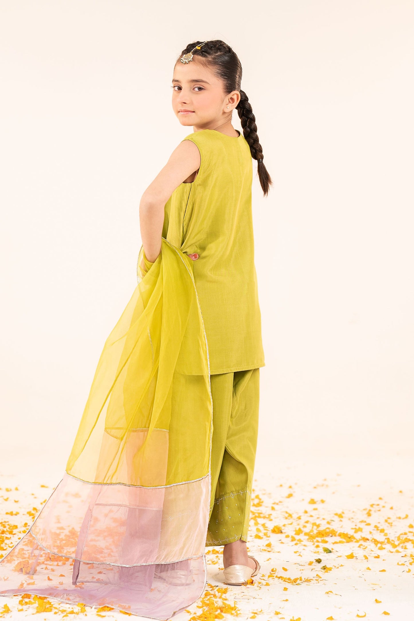 3 Piece Embellished Raw Silk Suit - by Maria Faisal - Registered Vendor of : Maria B Kids - 100% Original Designer Dress