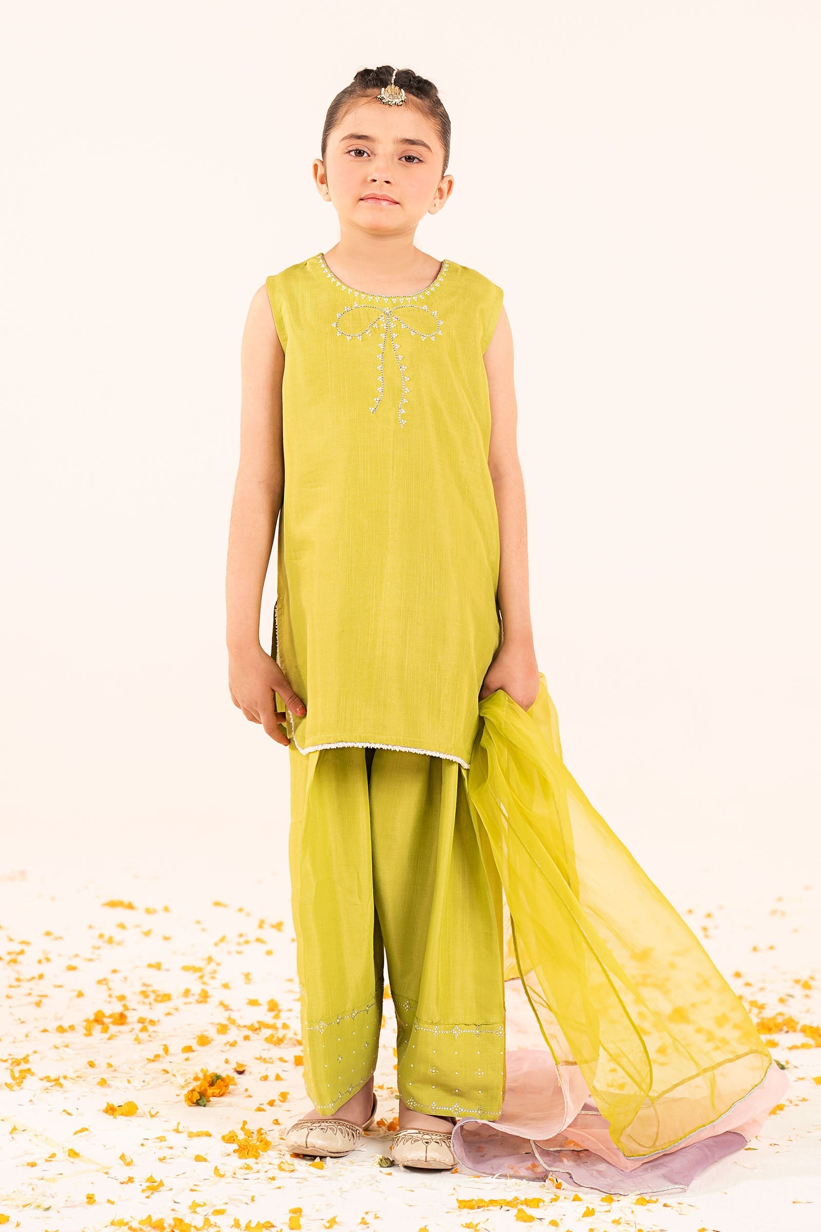 3 Piece Embellished Raw Silk Suit - by Maria Faisal - Registered Vendor of : Maria B Kids - 100% Original Designer Dress