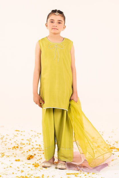 3 Piece Embellished Raw Silk Suit - by Maria Faisal - Registered Vendor of : Maria B Kids - 100% Original Designer Dress