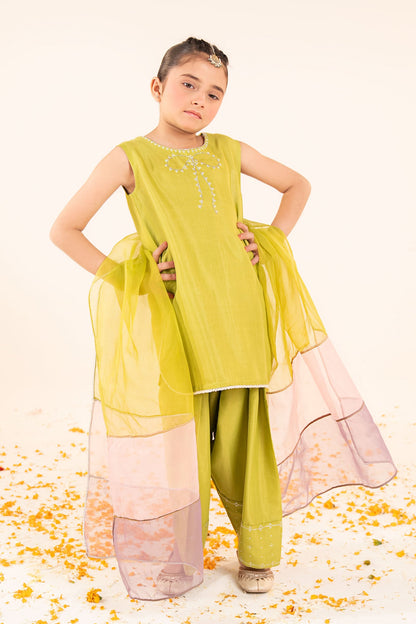 3 Piece Embellished Raw Silk Suit - by Maria Faisal - Registered Vendor of : Maria B Kids - 100% Original Designer Dress