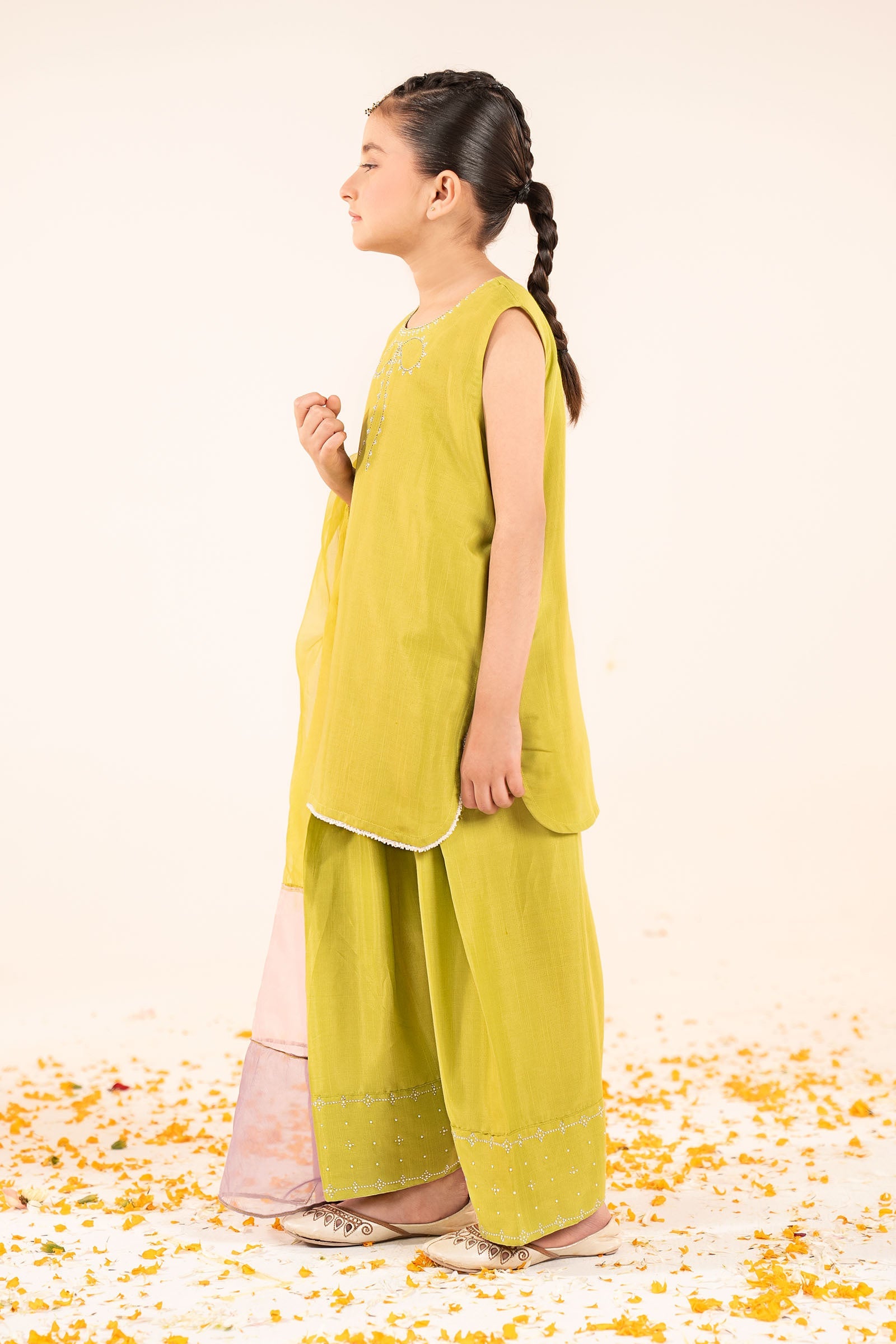 3 Piece Embellished Raw Silk Suit - by Maria Faisal - Registered Vendor of : Maria B Kids - 100% Original Designer Dress