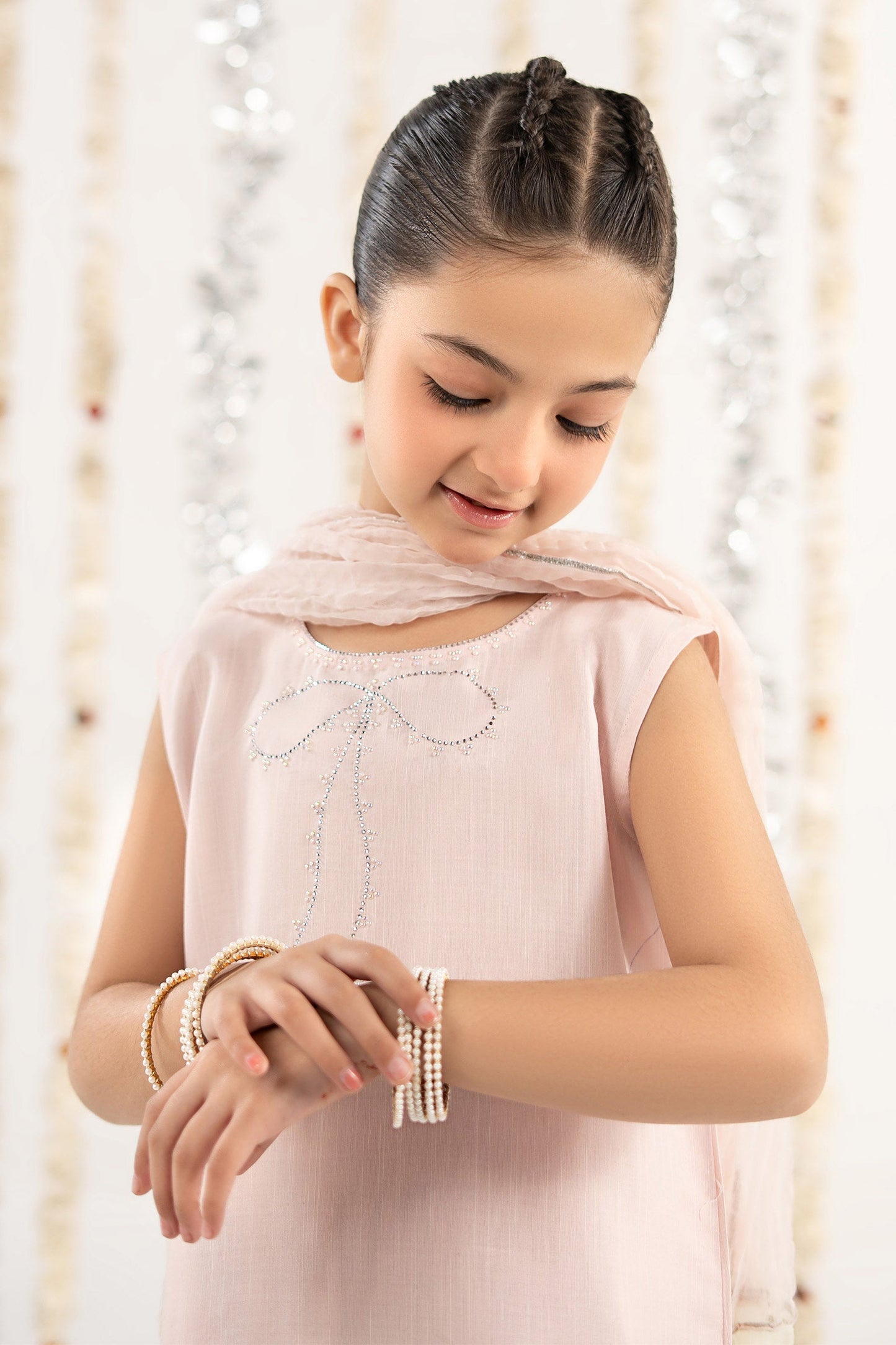 3 Piece Embellished Raw Silk Suit - by Maria Faisal - Registered Vendor of : Maria B Kids - 100% Original Designer Dress
