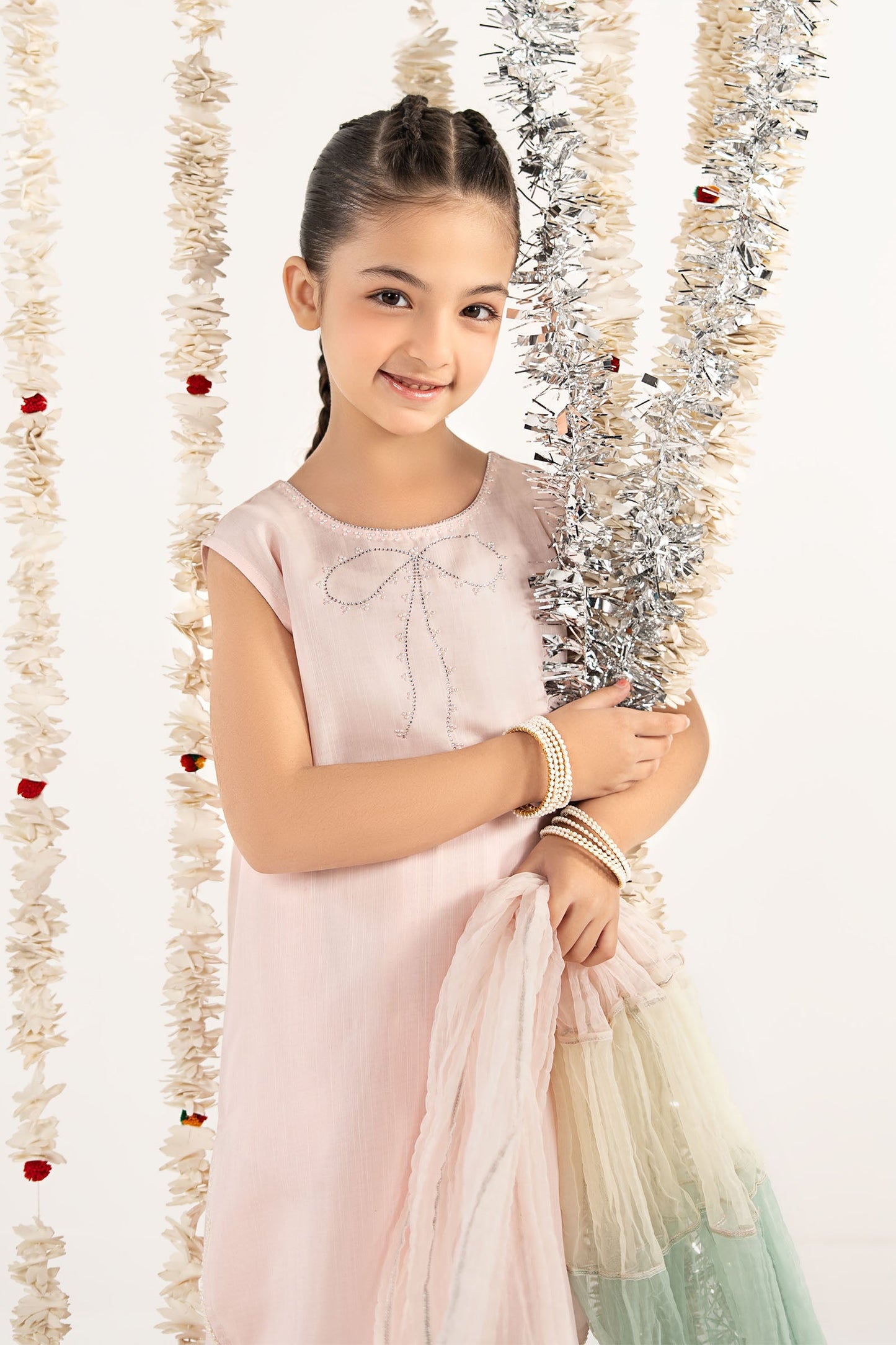 3 Piece Embellished Raw Silk Suit - by Maria Faisal - Registered Vendor of : Maria B Kids - 100% Original Designer Dress