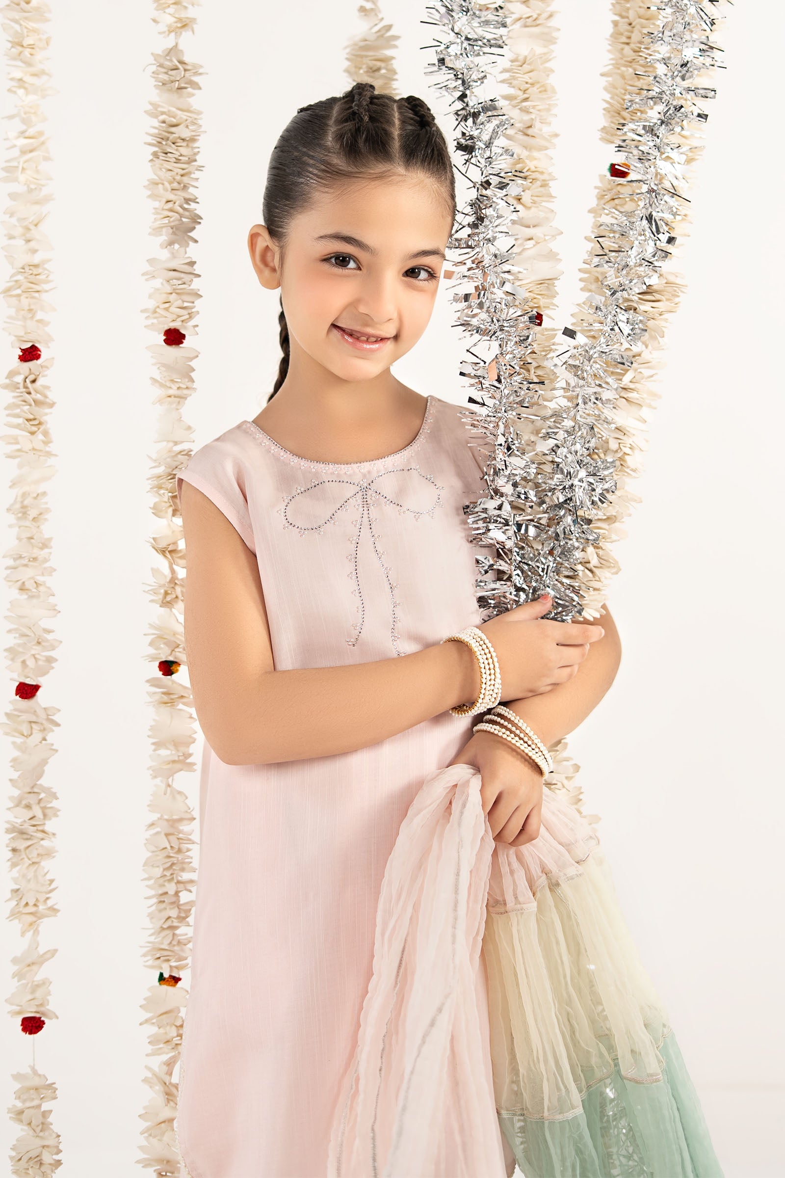 3 Piece Embellished Raw Silk Suit - by Maria Faisal - Registered Vendor of : Maria B Kids - 100% Original Designer Dress