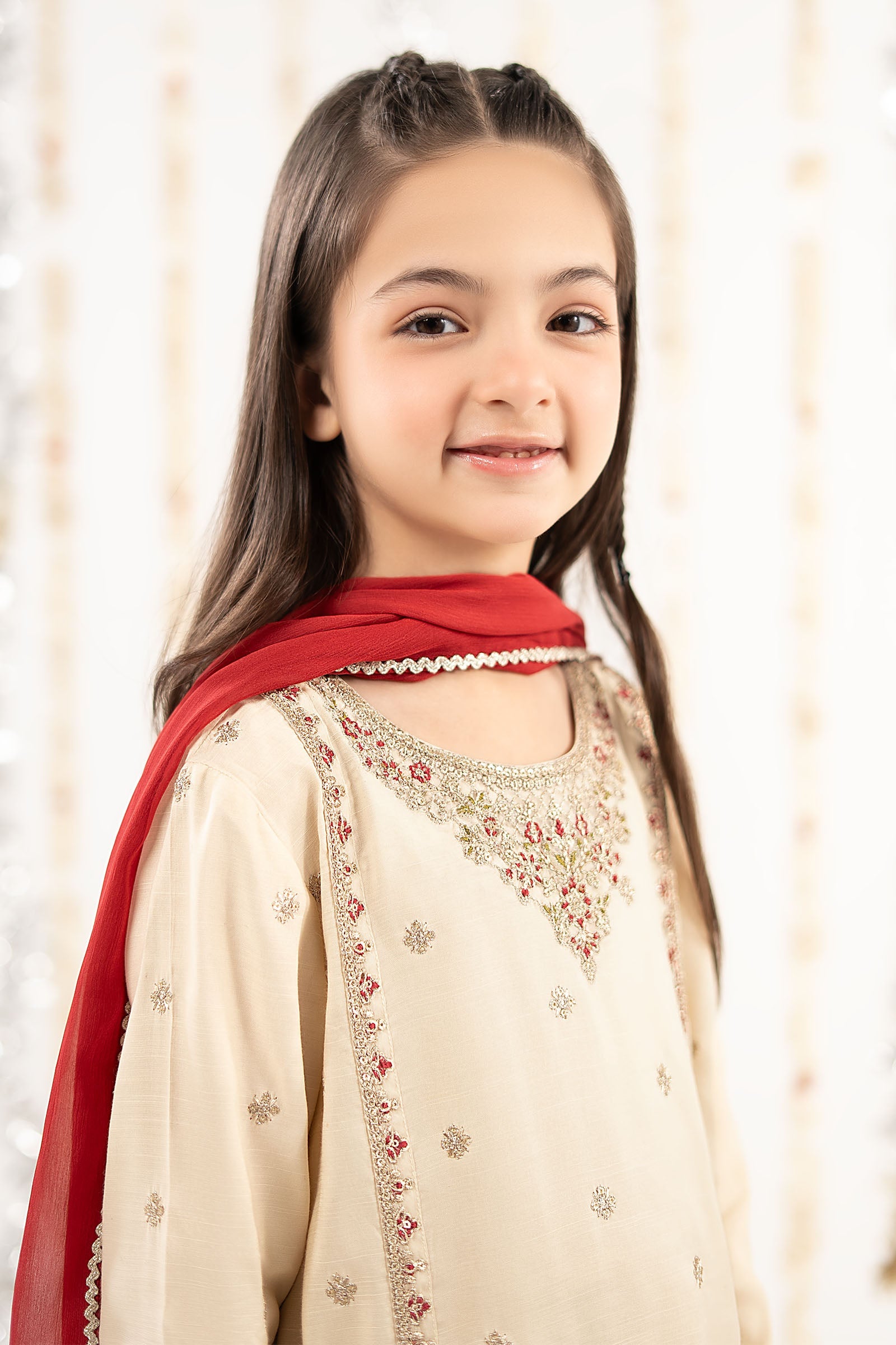 3 Piece Embroidered Raw Silk Suit - by Maria Faisal - Registered Vendor of : Maria B Kids - 100% Original Designer Dress