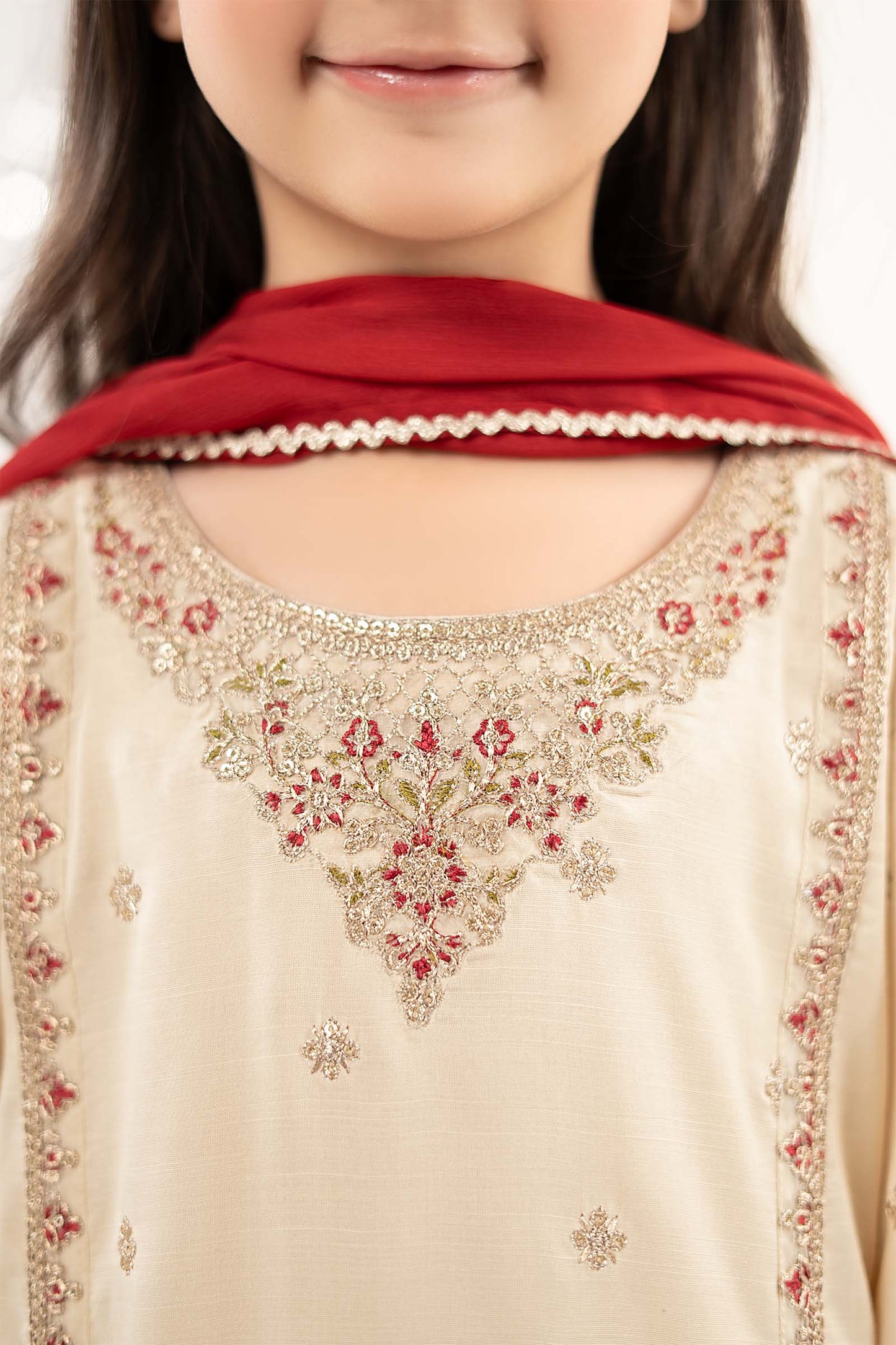 3 Piece Embroidered Raw Silk Suit - by Maria Faisal - Registered Vendor of : Maria B Kids - 100% Original Designer Dress