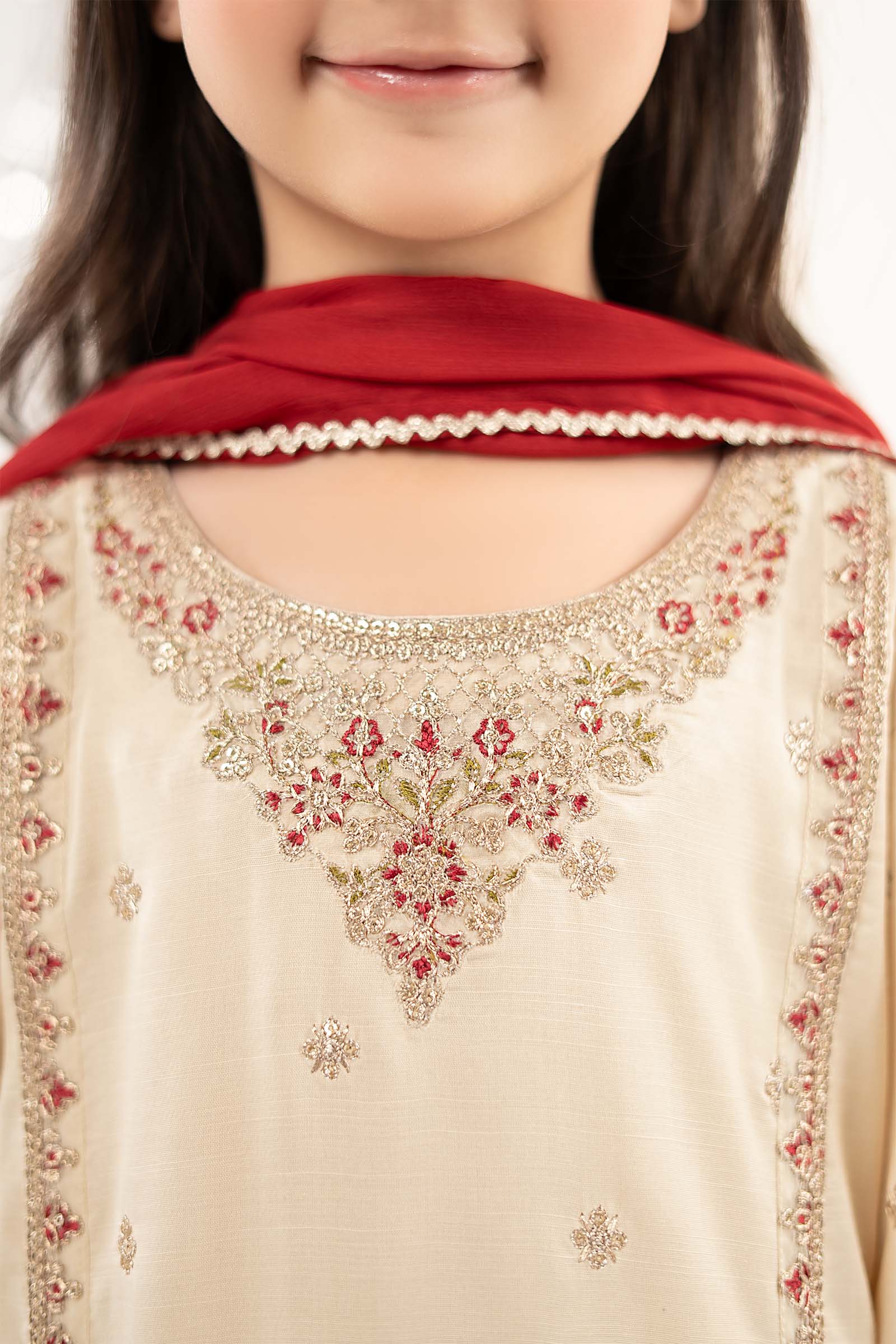 3 Piece Embroidered Raw Silk Suit - by Maria Faisal - Registered Vendor of : Maria B Kids - 100% Original Designer Dress