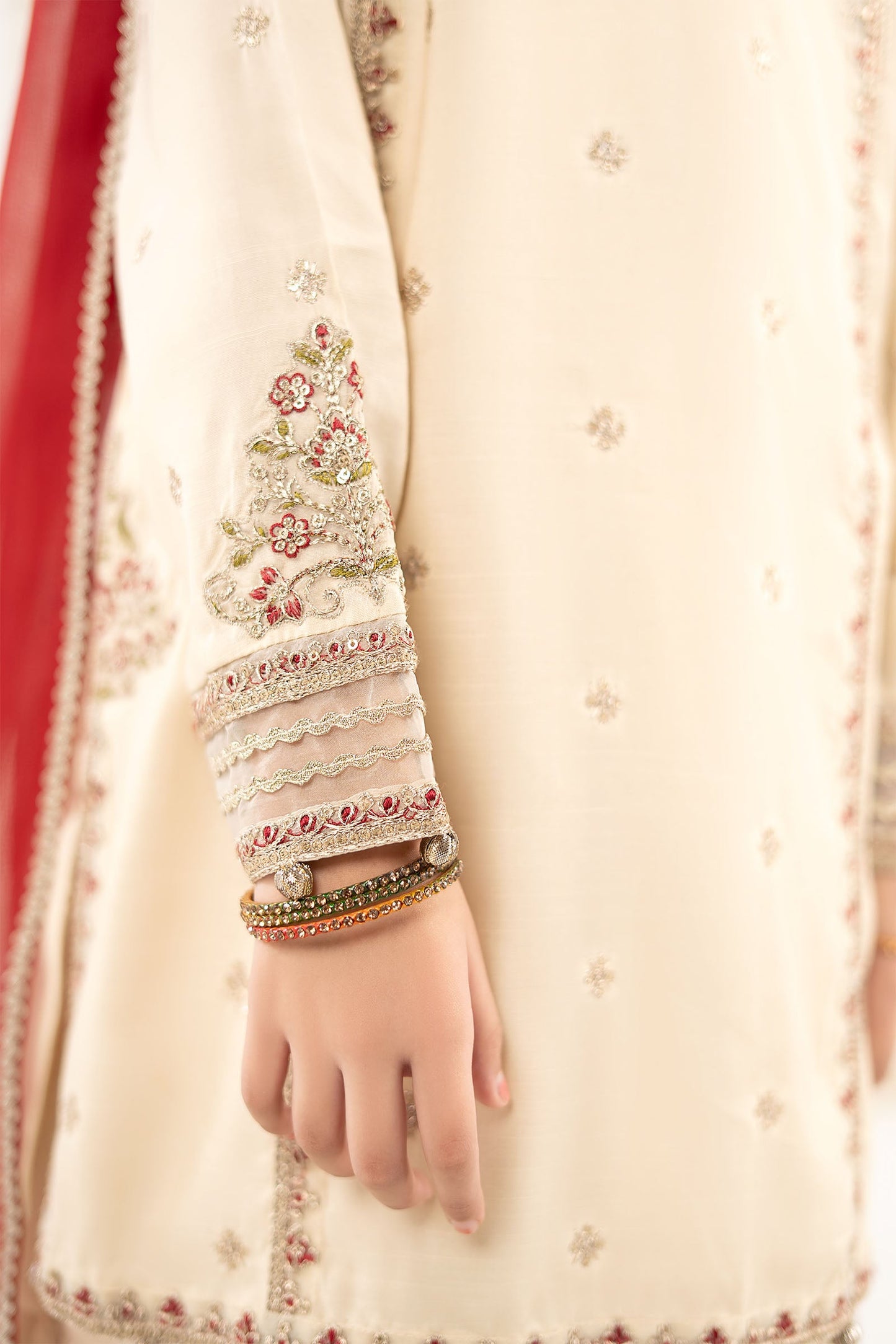 3 Piece Embroidered Raw Silk Suit - by Maria Faisal - Registered Vendor of : Maria B Kids - 100% Original Designer Dress