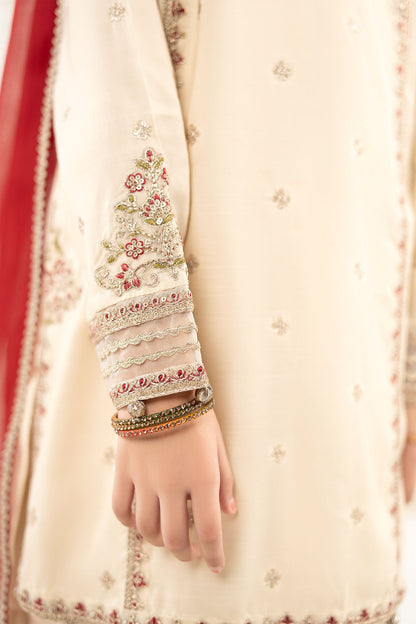 3 Piece Embroidered Raw Silk Suit - by Maria Faisal - Registered Vendor of : Maria B Kids - 100% Original Designer Dress