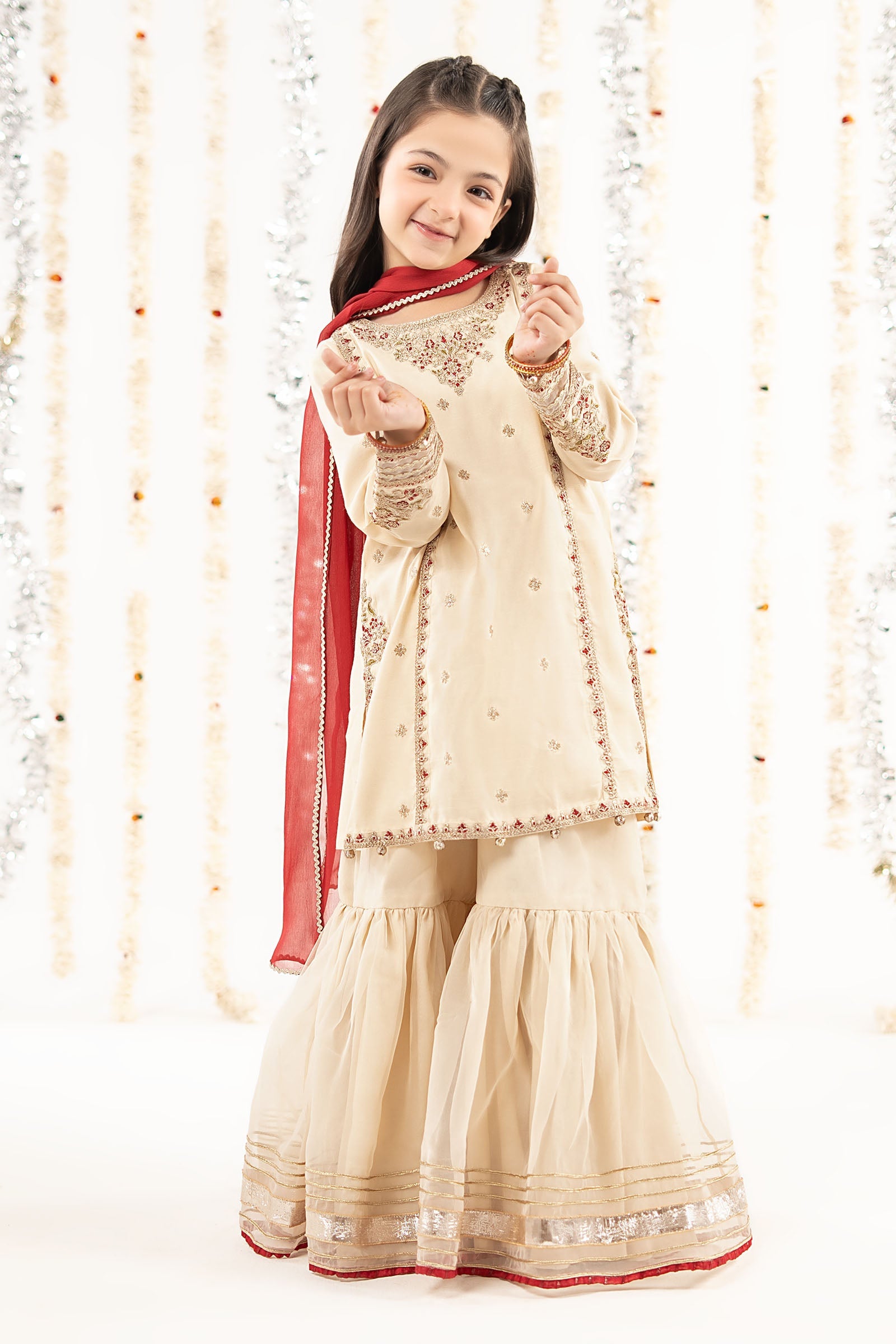 3 Piece Embroidered Raw Silk Suit - by Maria Faisal - Registered Vendor of : Maria B Kids - 100% Original Designer Dress