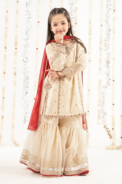 3 Piece Embroidered Raw Silk Suit - by Maria Faisal - Registered Vendor of : Maria B Kids - 100% Original Designer Dress