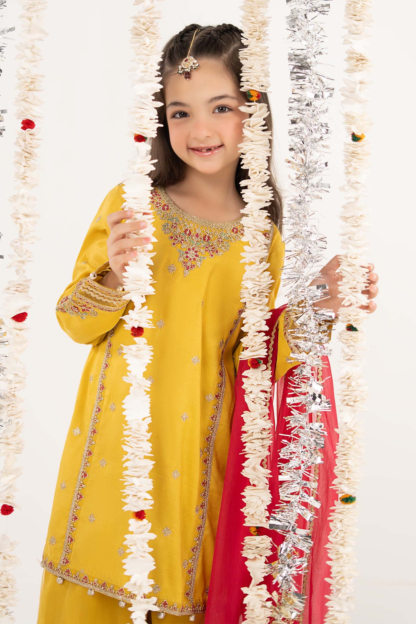 3 Piece Embroidered Raw Silk Suit - by Maria Faisal - Registered Vendor of : Maria B Kids - 100% Original Designer Dress