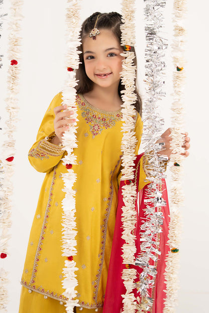3 Piece Embroidered Raw Silk Suit - by Maria Faisal - Registered Vendor of : Maria B Kids - 100% Original Designer Dress