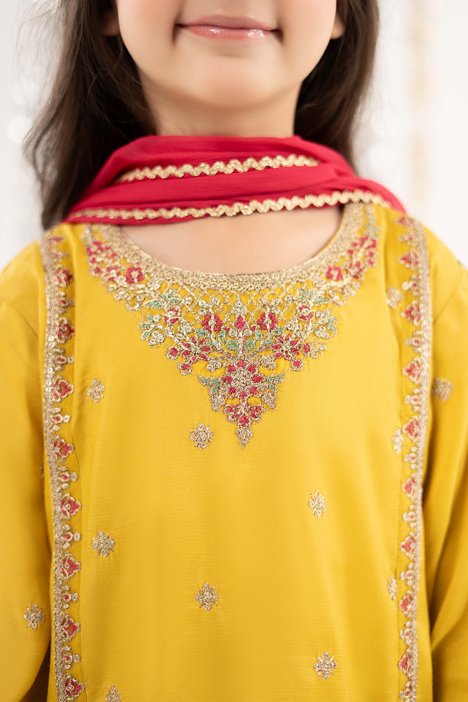 3 Piece Embroidered Raw Silk Suit - by Maria Faisal - Registered Vendor of : Maria B Kids - 100% Original Designer Dress