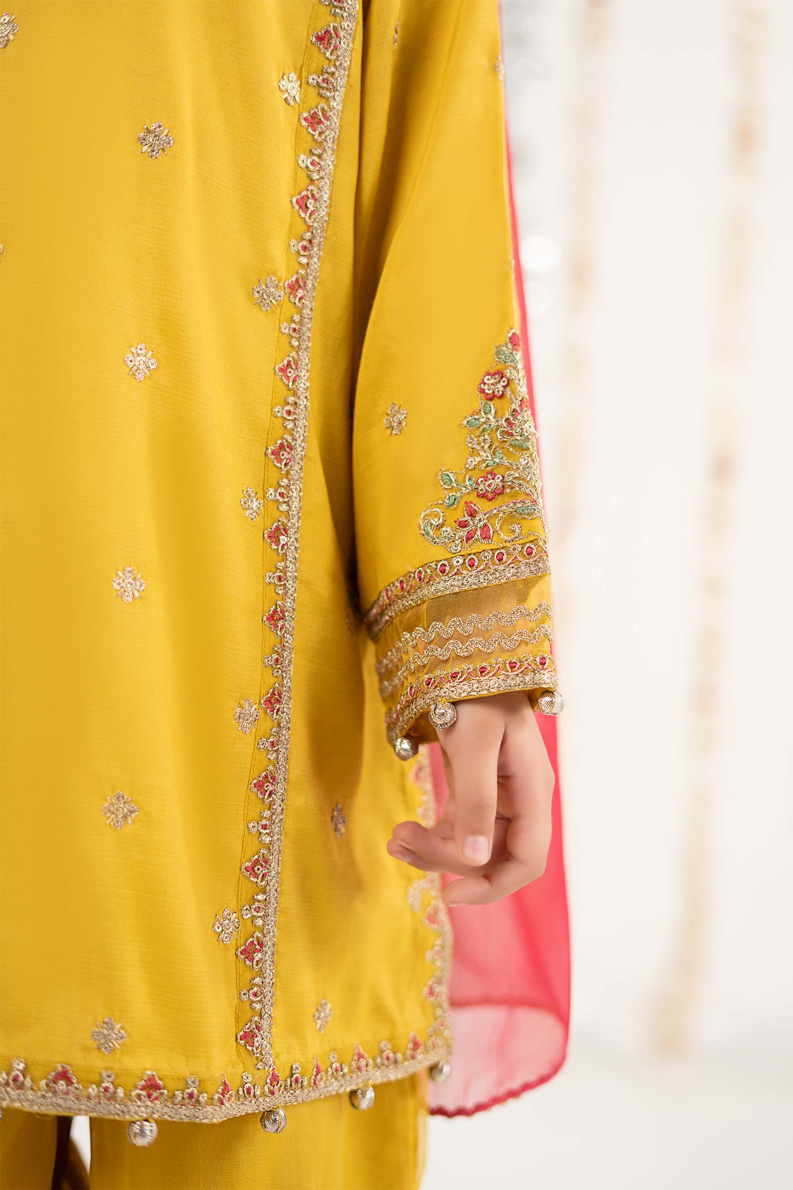 3 Piece Embroidered Raw Silk Suit - by Maria Faisal - Registered Vendor of : Maria B Kids - 100% Original Designer Dress