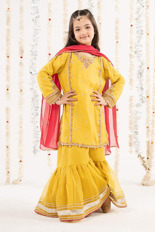 3 Piece Embroidered Raw Silk Suit - by Maria Faisal - Registered Vendor of : Maria B Kids - 100% Original Designer Dress