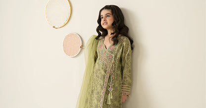 3 Piece Embroidered Raw Silk Suit - Festive Pakistani Kids Dresses - available at Maria Faisal in UK and USA