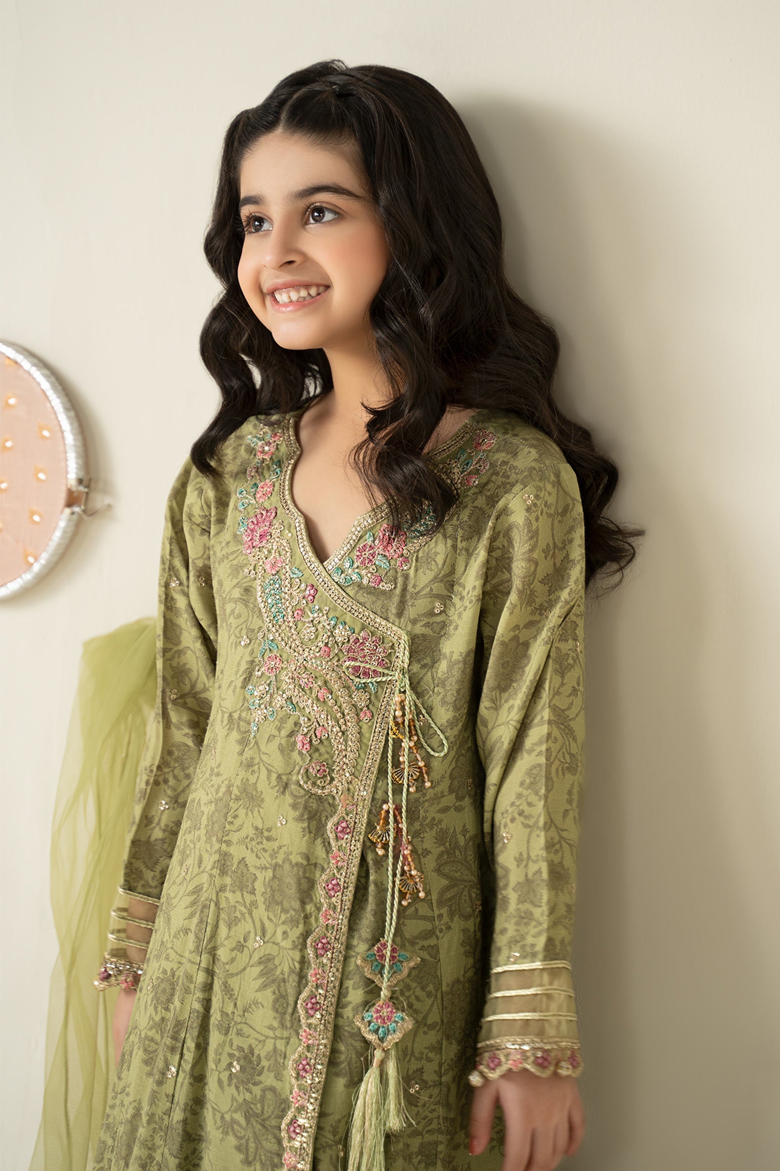 3 Piece Embroidered Raw Silk Suit - Festive Pakistani Kids Dresses - available at Maria Faisal in UK and USA