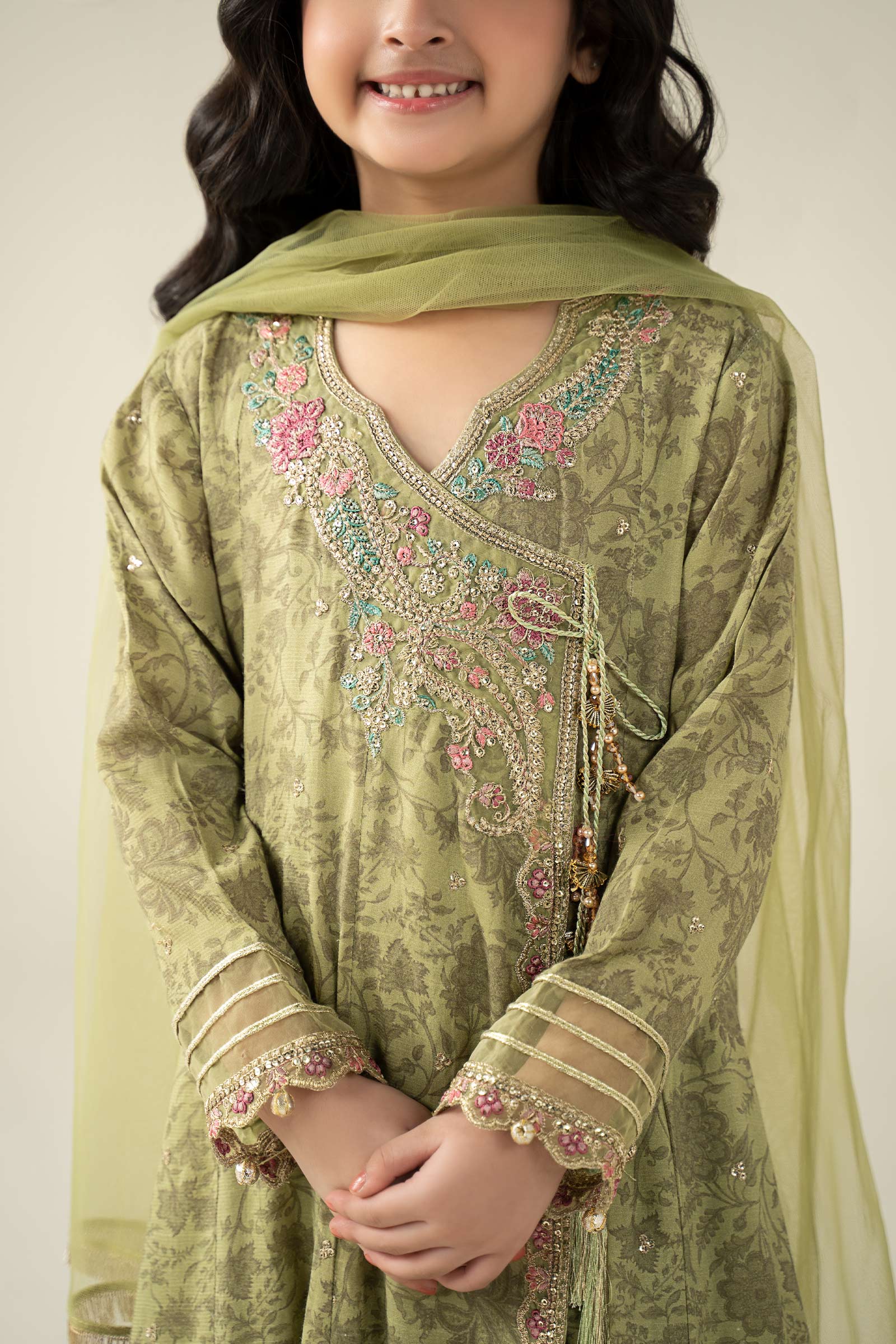 3 Piece Embroidered Raw Silk Suit - Festive Pakistani Kids Dresses - available at Maria Faisal in UK and USA