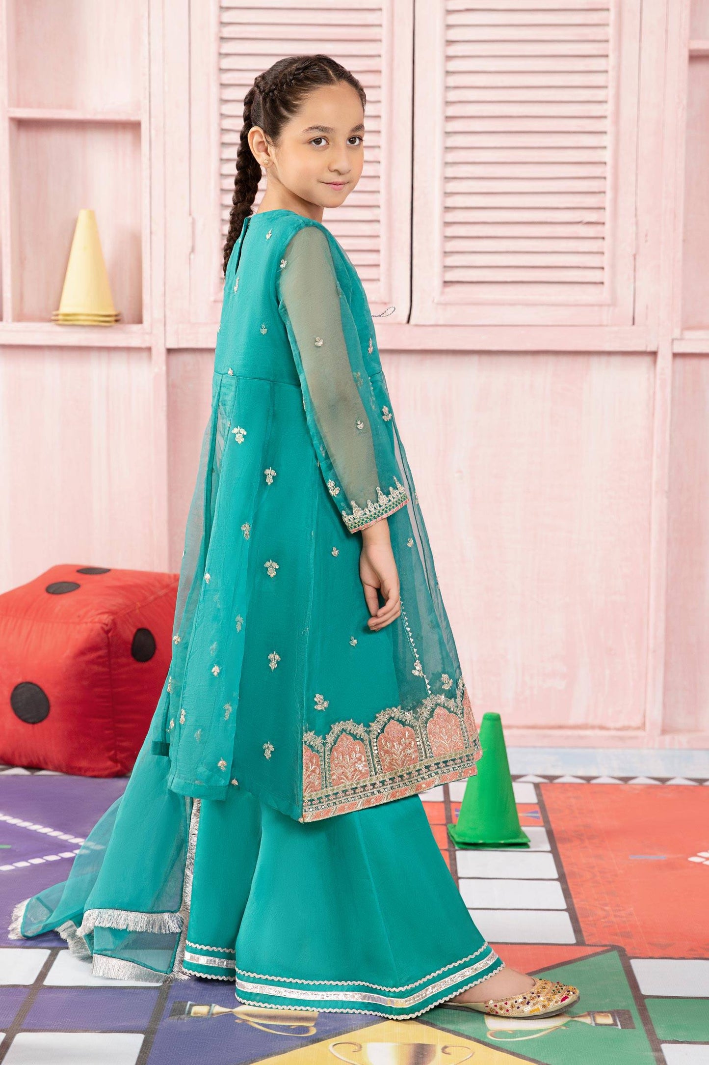 Maria B | 3 Piece Embroidered Organza Suit | MKS-PF24-01 by Maria Faisal - Registered Vendor of : Maria B - type : Kids Clothes - 100% original wedding dresses