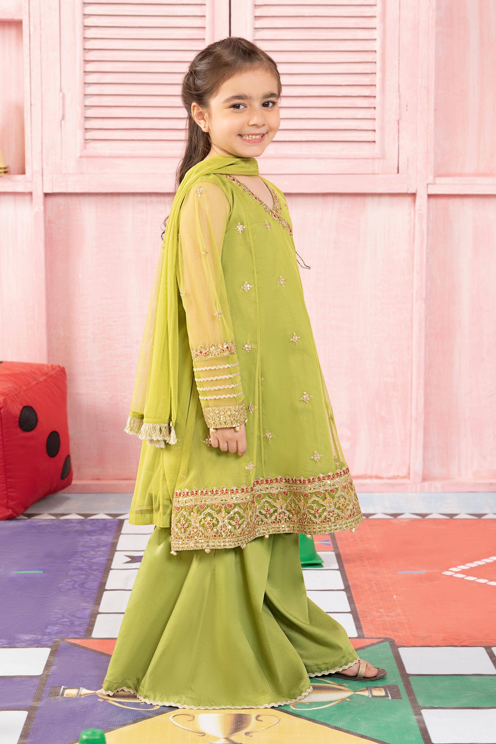 Maria B | 3 Piece Embroidered Net Suit | MKS-PF24-05 by Maria Faisal - Registered Vendor of : Maria B - type : Kids Clothes - 100% original wedding dresses