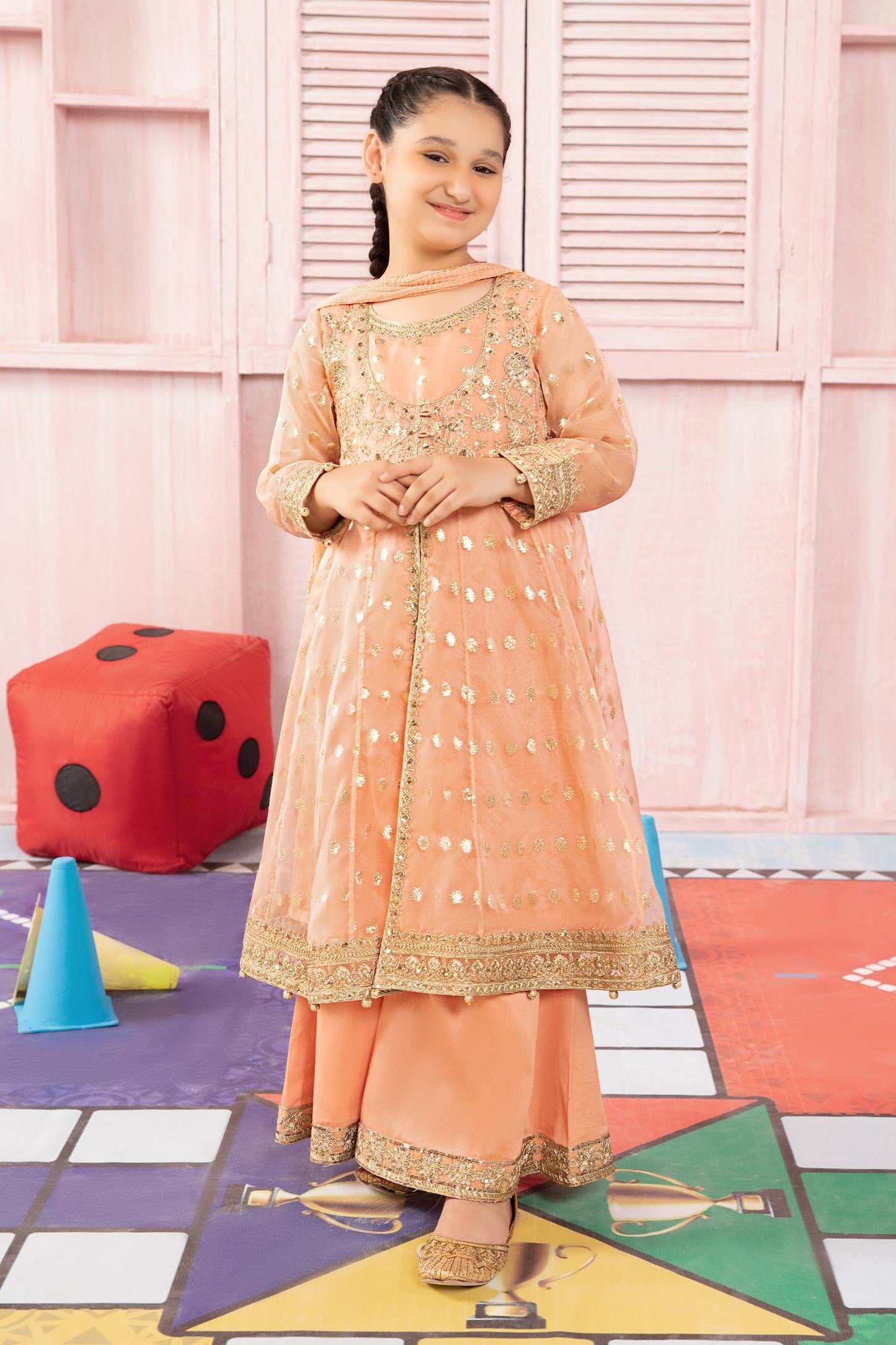 Maria B | 3 Piece Embroidered Organza Suit | MKS-PF24-07 by Maria Faisal - Registered Vendor of : Maria B - type : Kids Clothes - 100% original wedding dresses