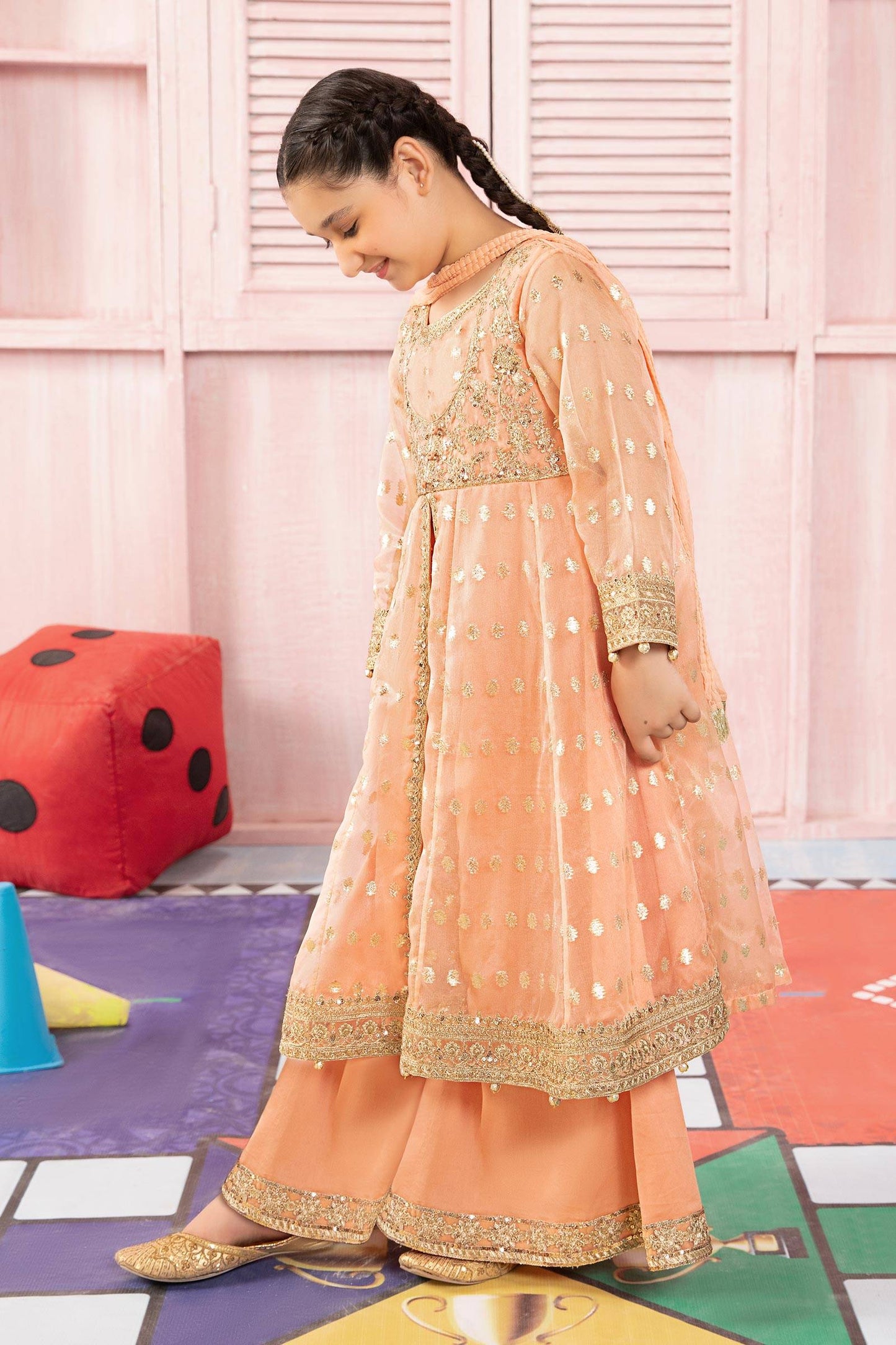 Maria B | 3 Piece Embroidered Organza Suit | MKS-PF24-07 by Maria Faisal - Registered Vendor of : Maria B - type : Kids Clothes - 100% original wedding dresses
