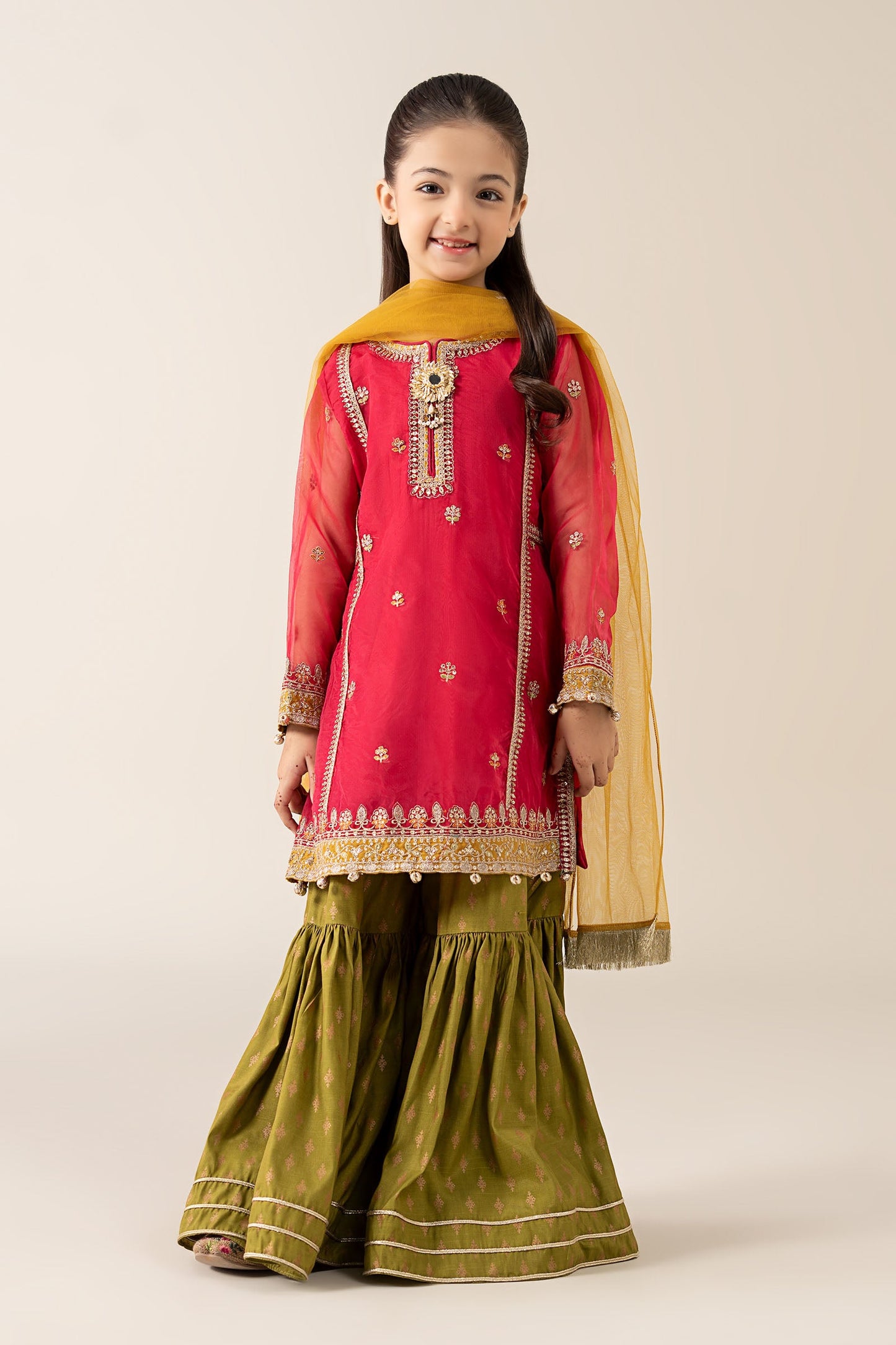 3 Piece Embroidered Poly Organza Suit - Kids Clothes - available at Maria Faisal in UK and USA