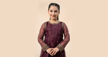Maria B | 3 Piece Embroidered Cotton Net Suit | MKS-W24-01 by Maria Faisal - Registered Vendor of : Maria B - type : Kids Clothes - 100% original wedding dresses