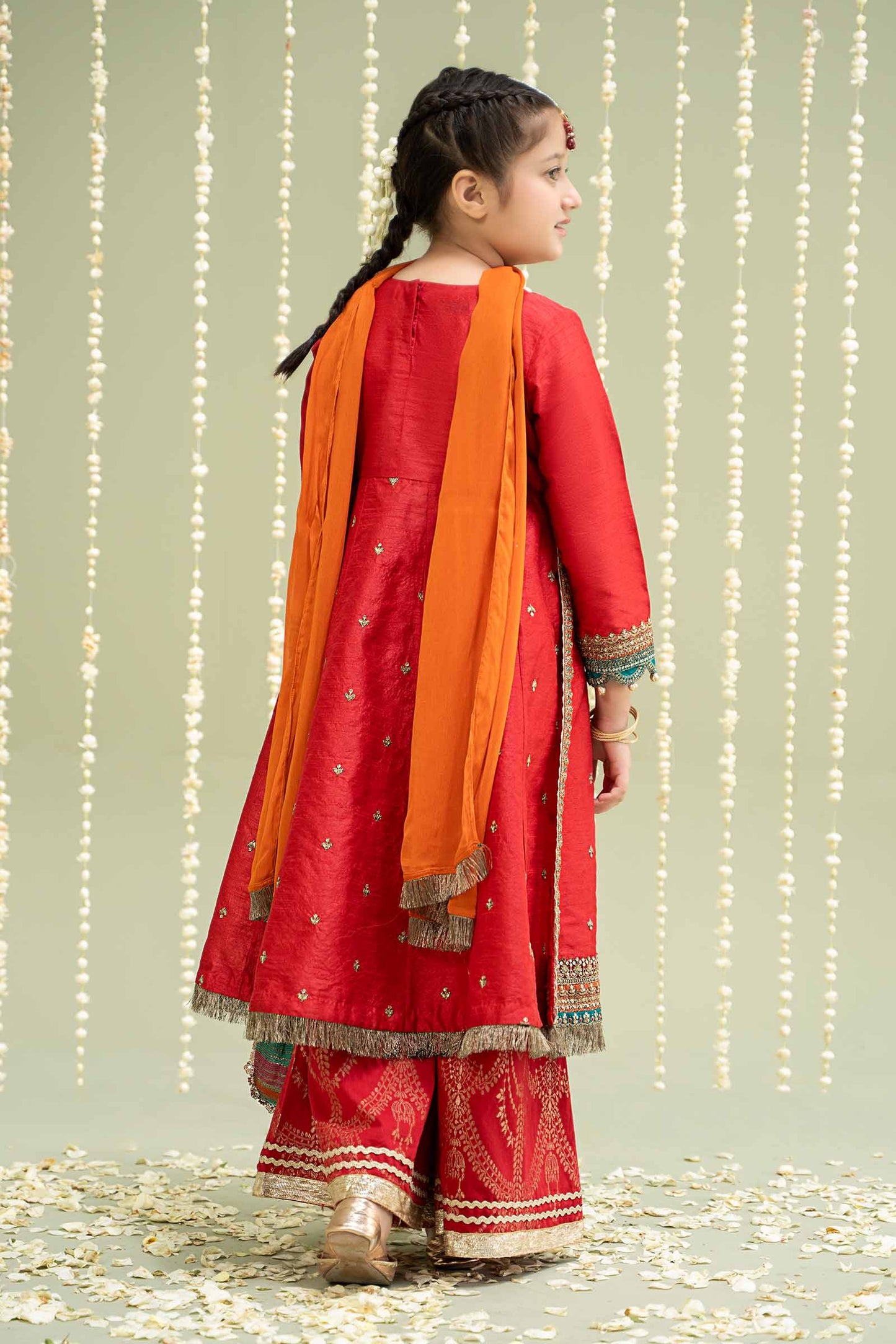 Maria B | 3 Piece Embroidered Raw Silk Suit | MKS-W24-02 by Maria Faisal - Registered Vendor of : Maria B - type : Kids Clothes - 100% original wedding dresses