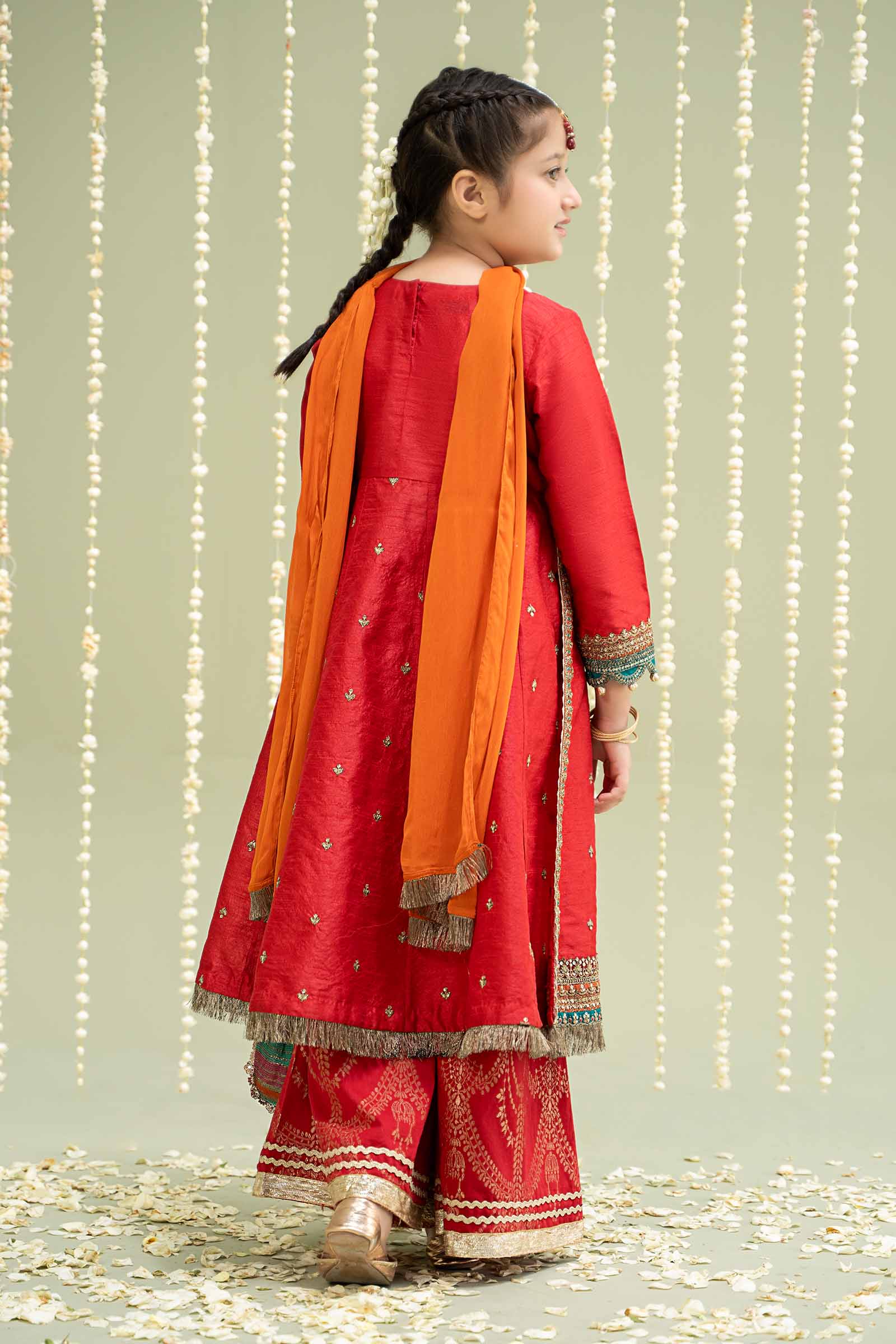 Maria B | 3 Piece Embroidered Raw Silk Suit | MKS-W24-02 by Maria Faisal - Registered Vendor of : Maria B - type : Kids Clothes - 100% original wedding dresses