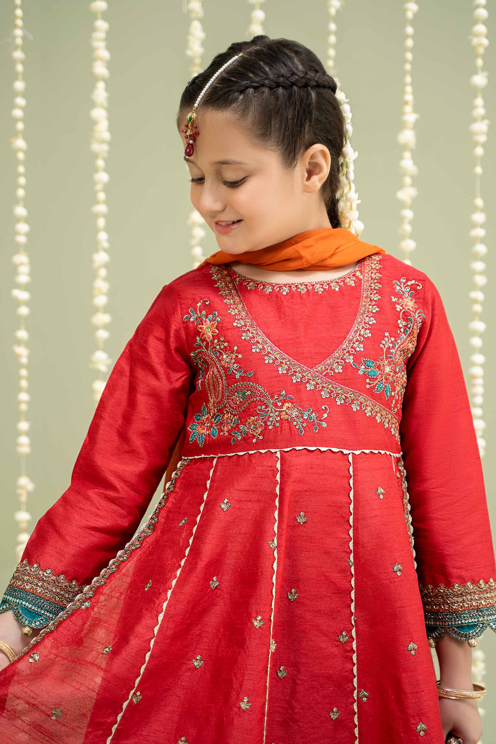 Maria B | 3 Piece Embroidered Raw Silk Suit | MKS-W24-02 by Maria Faisal - Registered Vendor of : Maria B - type : Kids Clothes - 100% original wedding dresses