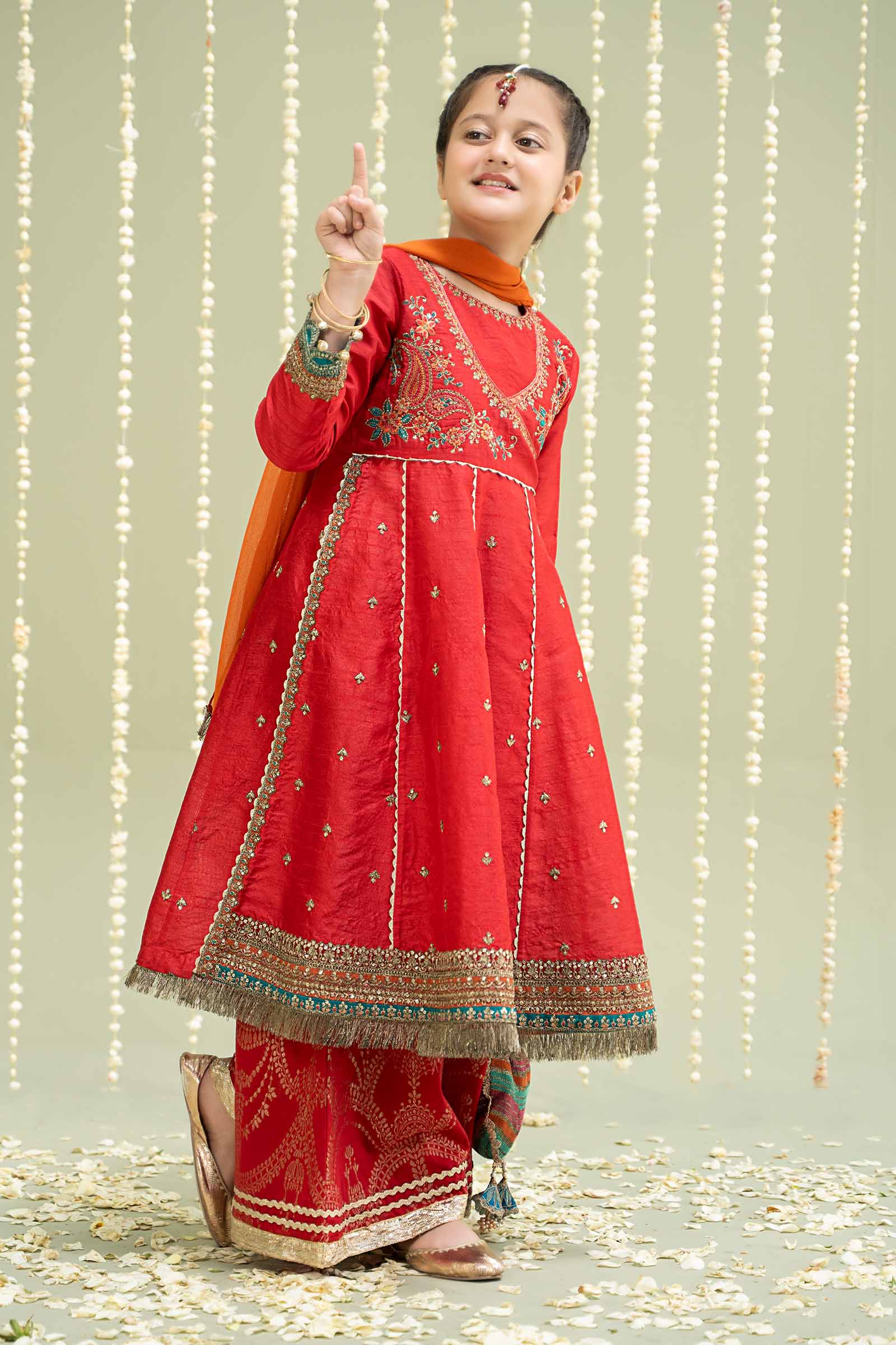 Maria B | 3 Piece Embroidered Raw Silk Suit | MKS-W24-02 by Maria Faisal - Registered Vendor of : Maria B - type : Kids Clothes - 100% original wedding dresses