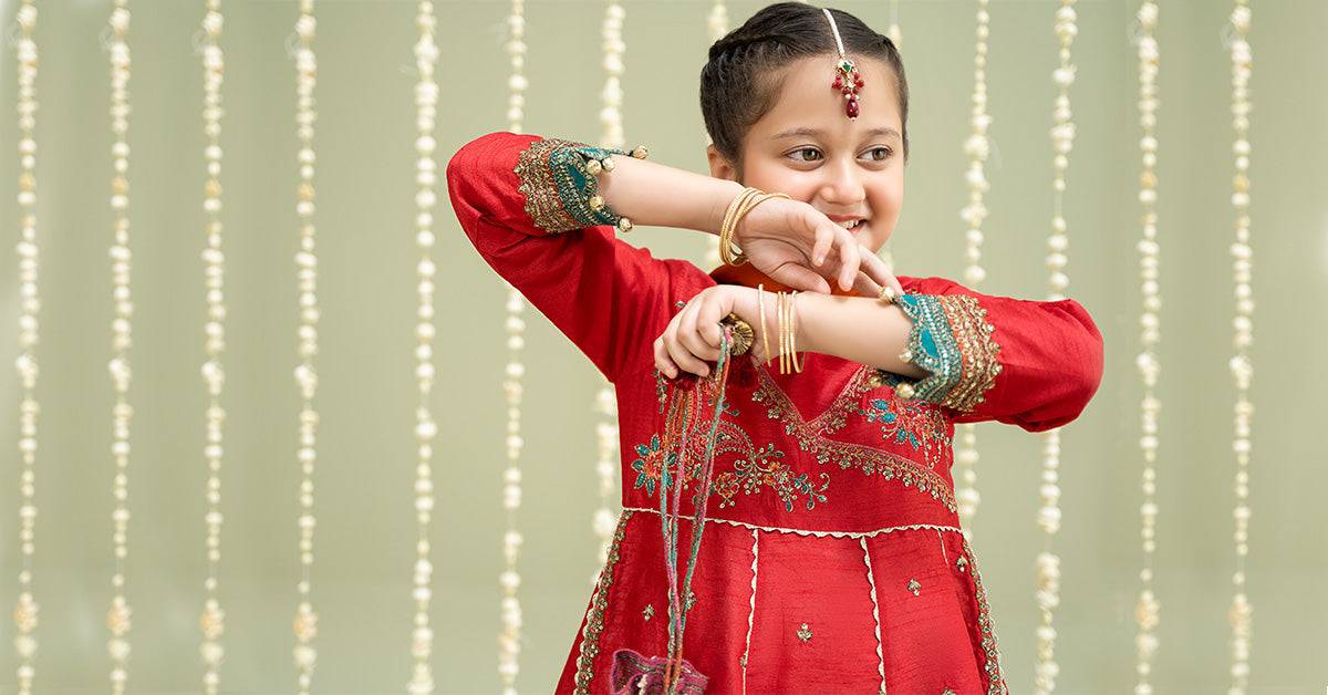 Maria B | 3 Piece Embroidered Raw Silk Suit | MKS-W24-02 by Maria Faisal - Registered Vendor of : Maria B - type : Kids Clothes - 100% original wedding dresses