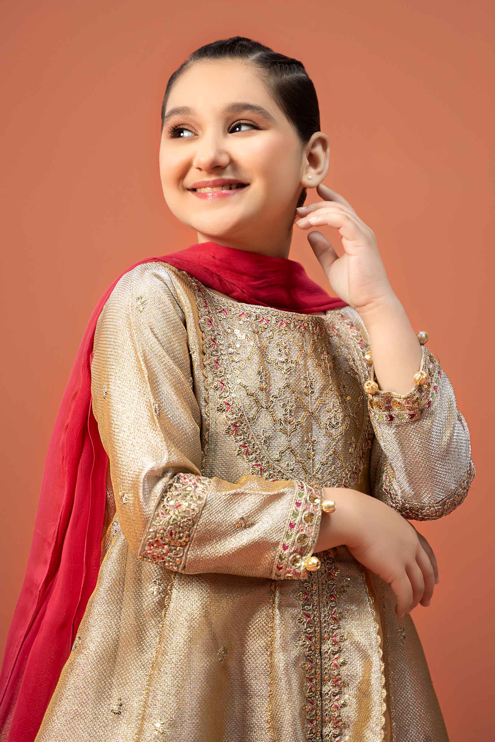 Maria B | 3 Piece Embroidered Zari jacquard Suit | MKS-W24-03 by Maria Faisal - Registered Vendor of : Maria B - type : Kids Clothes - 100% original wedding dresses