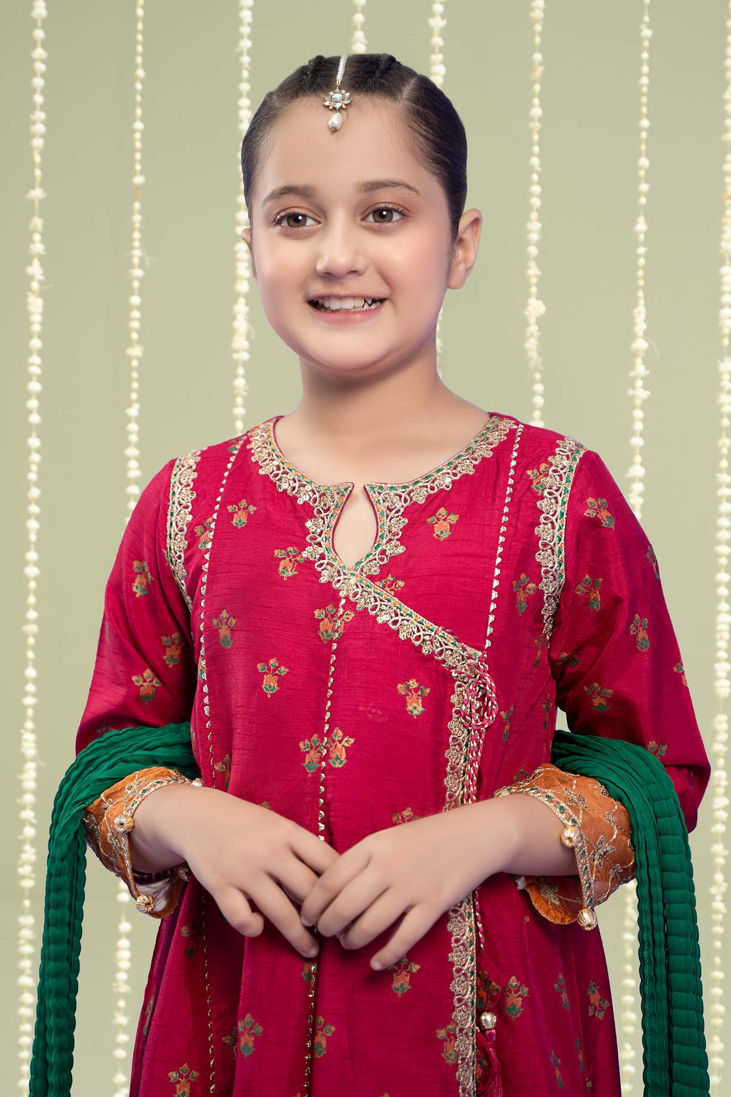 Maria B | 3 Piece Embroidered Raw Silk Suit | MKS-W24-10 by Maria Faisal - Registered Vendor of : Maria B - type : Kids Clothes - 100% original wedding dresses