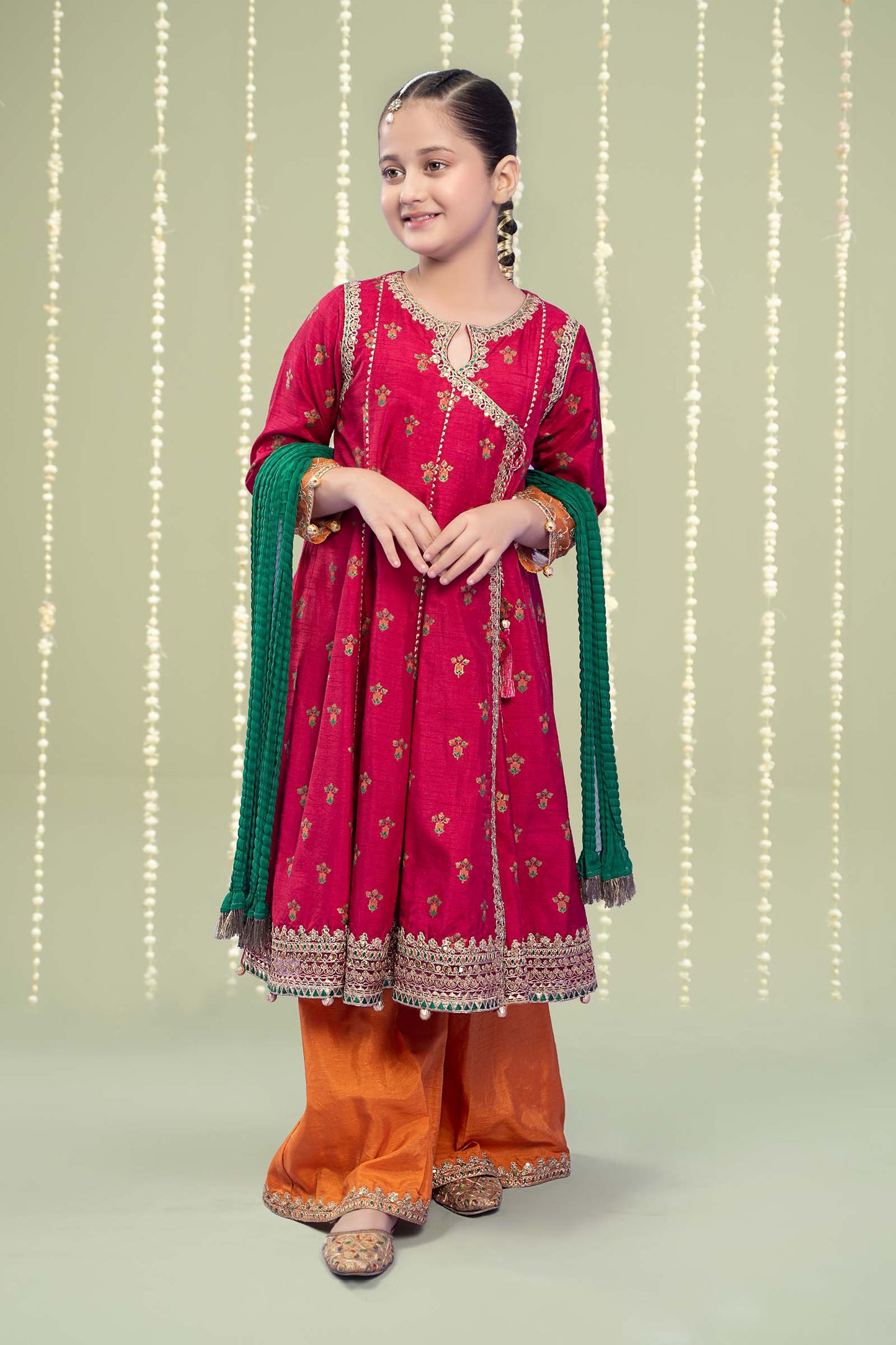 Maria B | 3 Piece Embroidered Raw Silk Suit | MKS-W24-10 by Maria Faisal - Registered Vendor of : Maria B - type : Kids Clothes - 100% original wedding dresses