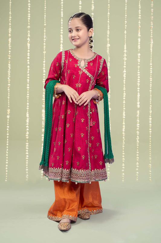 Maria B | 3 Piece Embroidered Raw Silk Suit | MKS-W24-10 by Maria Faisal - Registered Vendor of : Maria B - type : Kids Clothes - 100% original wedding dresses