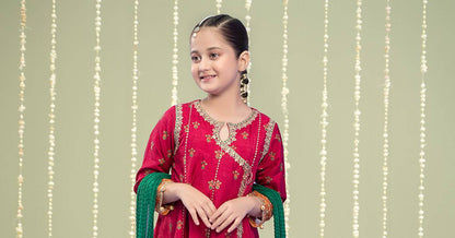 Maria B | 3 Piece Embroidered Raw Silk Suit | MKS-W24-10 by Maria Faisal - Registered Vendor of : Maria B - type : Kids Clothes - 100% original wedding dresses