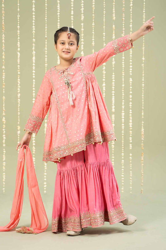 Maria B | 3 Piece Embroidered Paper Cotton Lurex Suit | MKS-W24-11 by Maria Faisal - Registered Vendor of : Maria B - type : Kids Clothes - 100% original wedding dresses