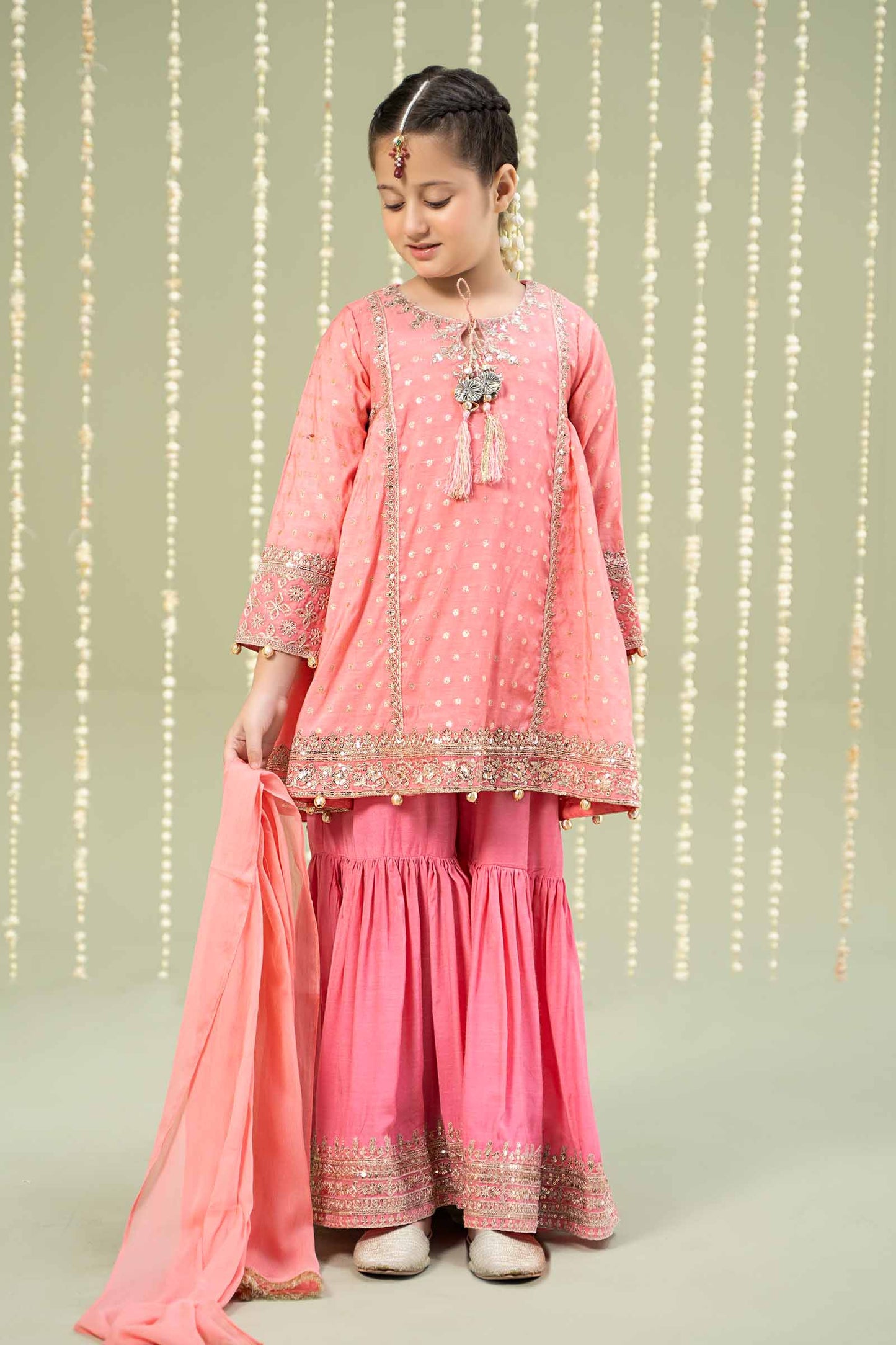 Maria B | 3 Piece Embroidered Paper Cotton Lurex Suit | MKS-W24-11 by Maria Faisal - Registered Vendor of : Maria B - type : Kids Clothes - 100% original wedding dresses