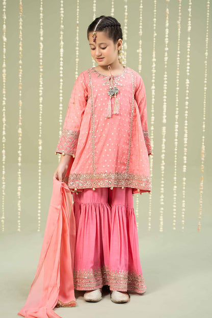 Maria B | 3 Piece Embroidered Paper Cotton Lurex Suit | MKS-W24-11 by Maria Faisal - Registered Vendor of : Maria B - type : Kids Clothes - 100% original wedding dresses