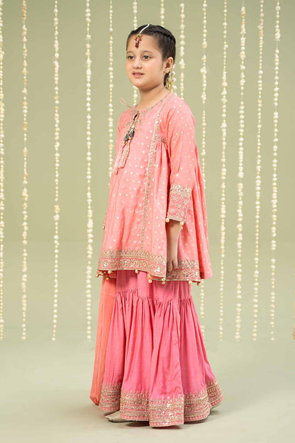 Maria B | 3 Piece Embroidered Paper Cotton Lurex Suit | MKS-W24-11 by Maria Faisal - Registered Vendor of : Maria B - type : Kids Clothes - 100% original wedding dresses