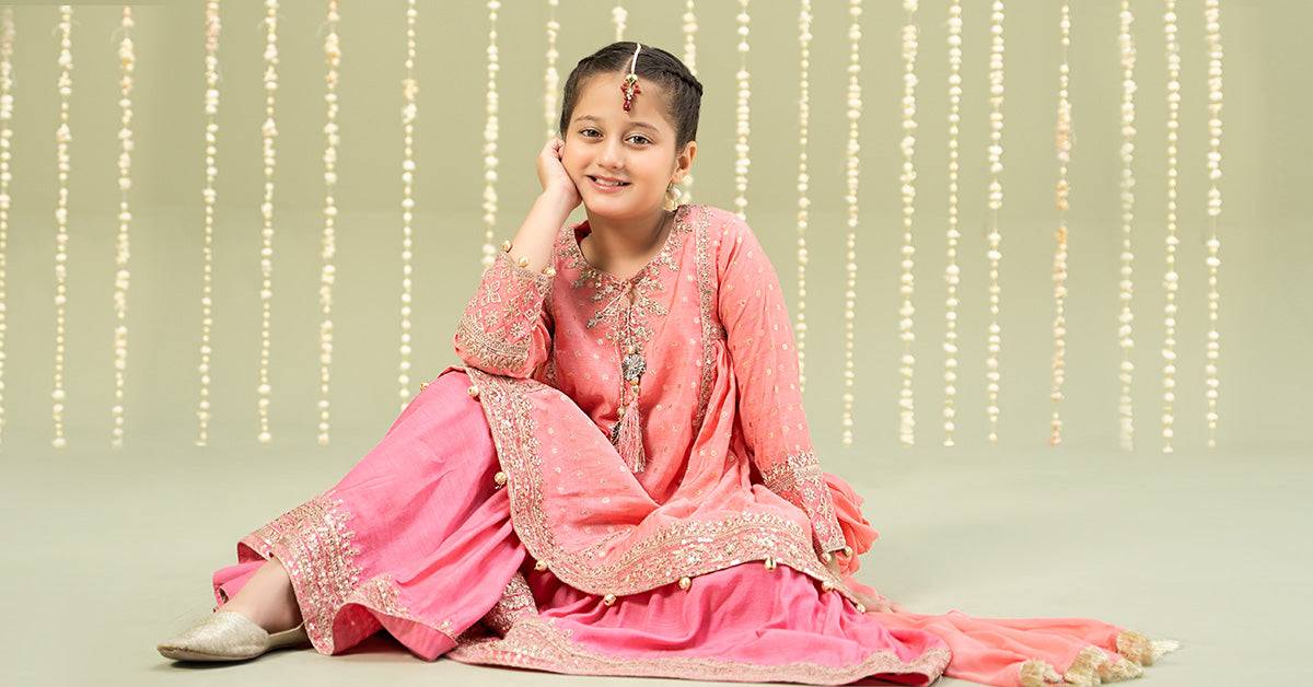Maria B | 3 Piece Embroidered Paper Cotton Lurex Suit | MKS-W24-11 by Maria Faisal - Registered Vendor of : Maria B - type : Kids Clothes - 100% original wedding dresses