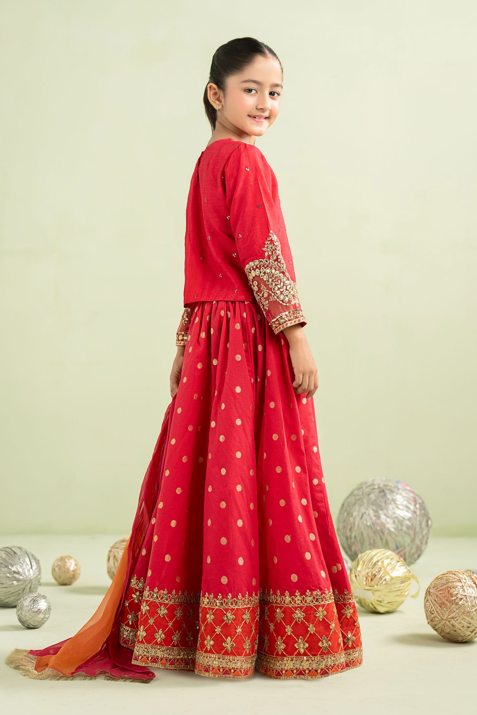 3 Piece Embroidered Raw Silk Suit - Kids Clothing - available at Maria Faisal in UK and USA.
