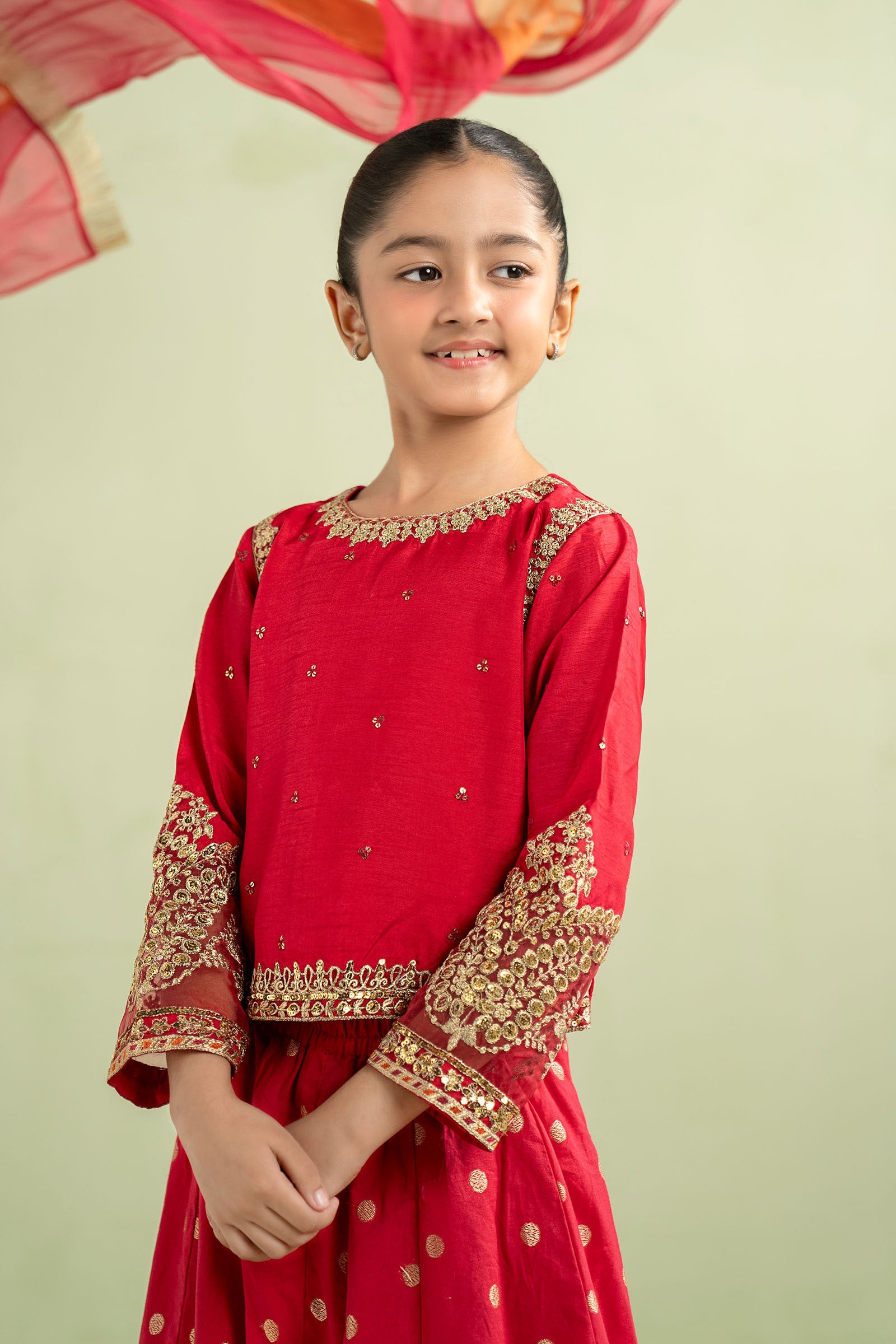 3 Piece Embroidered Raw Silk Suit - Kids Clothing - available at Maria Faisal in UK and USA.